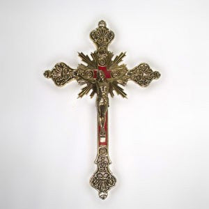 Crucifix In Metal Brass Color 15"