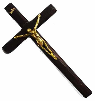 Crucifix Wooden With Gold  Christ  10"