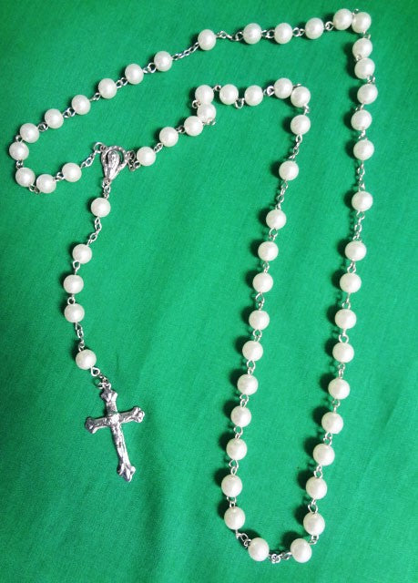 Large Plastic Rosary - 22"-24" White Pearl