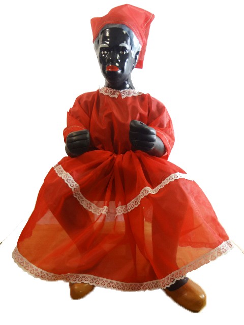 Francisca 13"H x 7"W Ceramic dress in Red with wooden chair