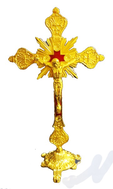 Crucifix In Metal Brass Color 12"
