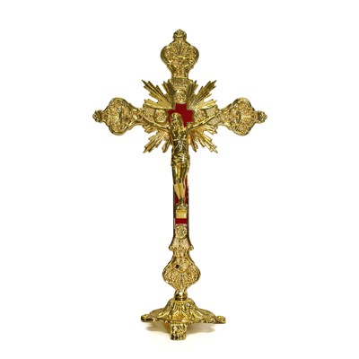 Gold Crucifix with Base 9"