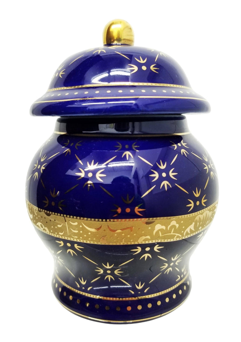 Small Dark Blue Jar with Gold Band for Ibeyis